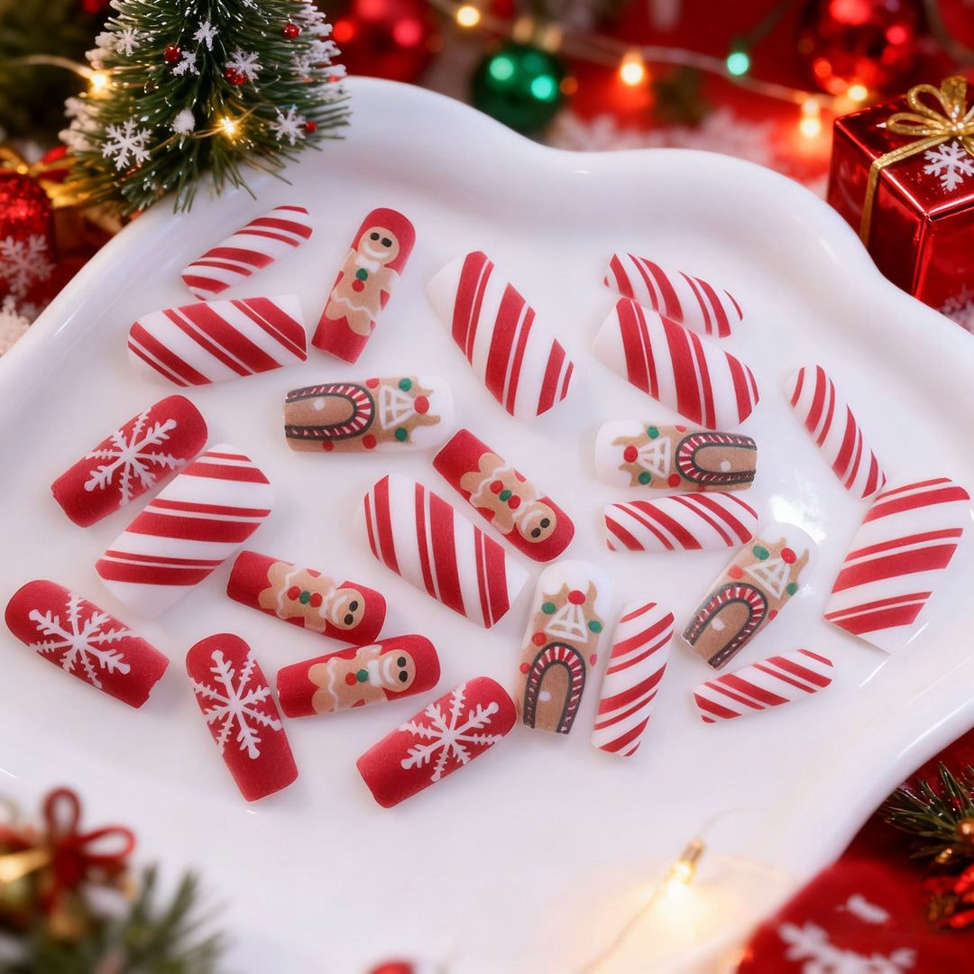 Festive Holiday-Themed Acrylic Nail Art Enhancements Kalsten