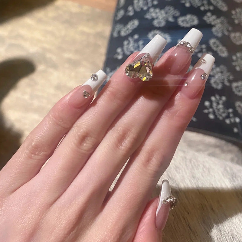 Artistic Press-On Nail Set with Rhinestone Accents Kalsten