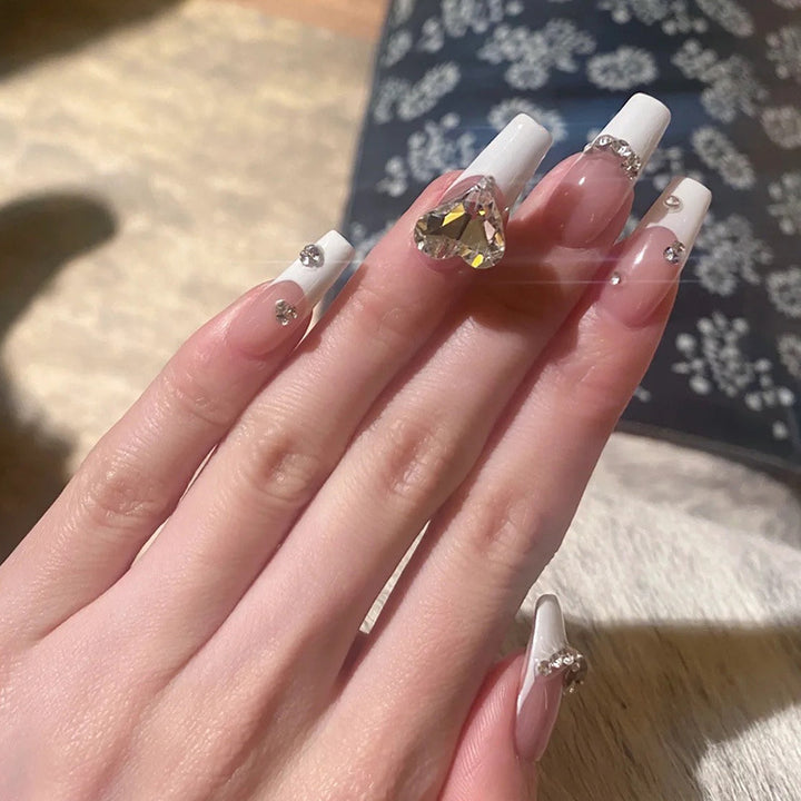 Artistic Press-On Nail Set with Rhinestone Accents Kalsten