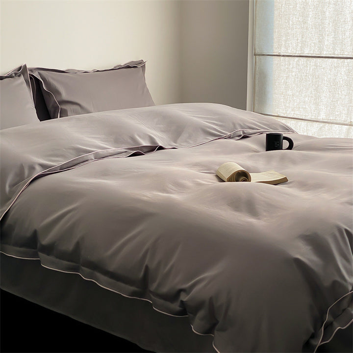 Luxurious satin microfiber bedding set with fine piping