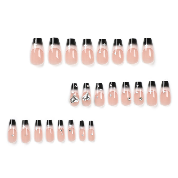 Artificial nail extensions with elegant ombre design and glitter accents Kalsten