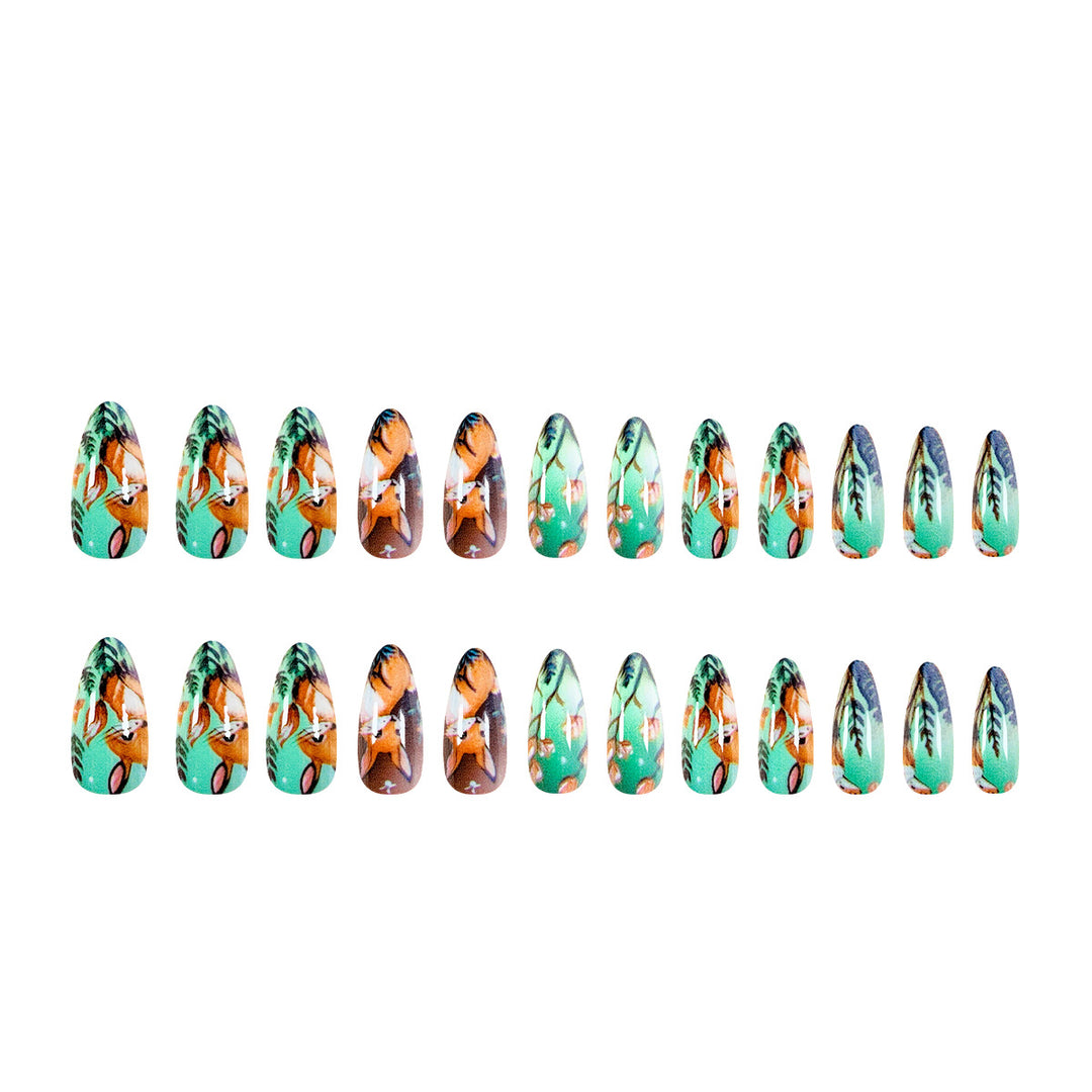 Artistic nail art in woodland animal motif Kalsten