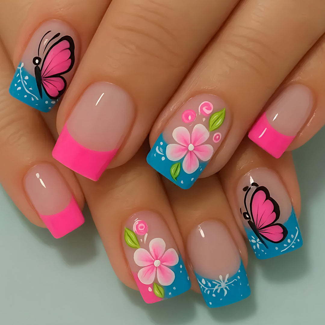 Artificial nails with creative flower and butterfly design Kalsten