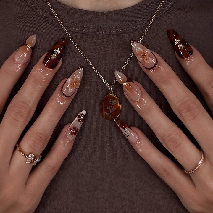 Artistic Press-On Nail Art Set with Floral and Geometric Designs Kalsten 1790636708