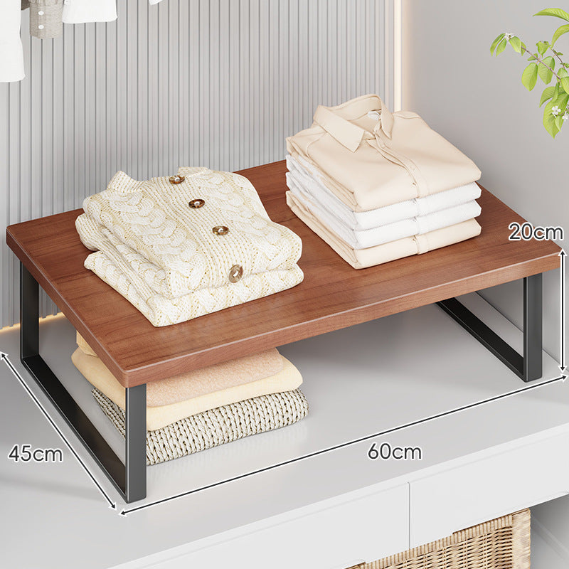 Compact Wooden-Top Metal Shelf Riser for Closet and Countertop