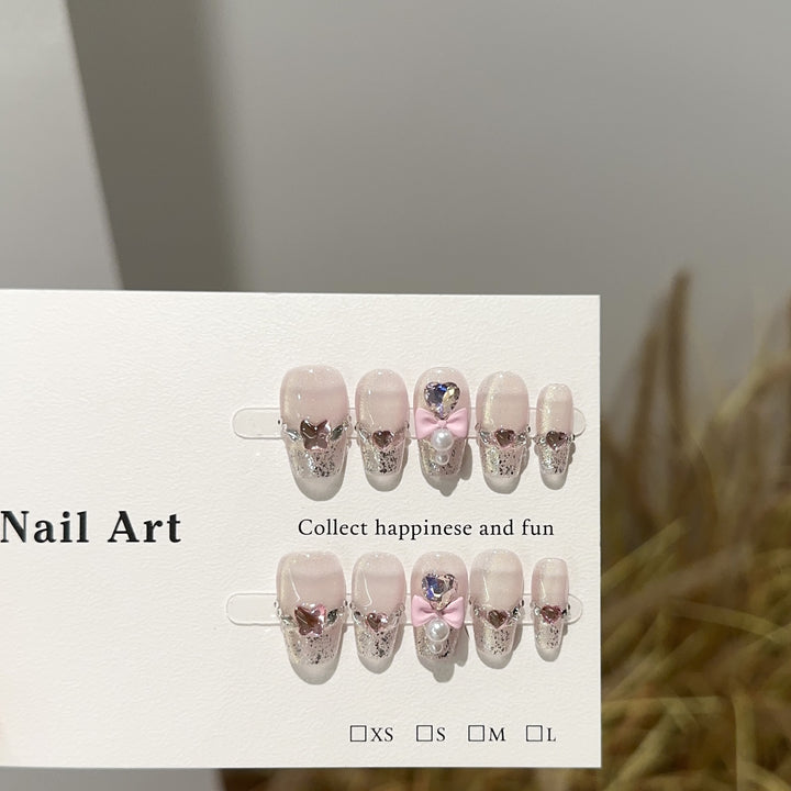 Elegant Heart-Themed Press-On Nail Art