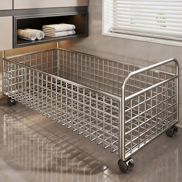 Metal Grid Storage Basket with Carry Handles for Shelving and Cabinet Organization