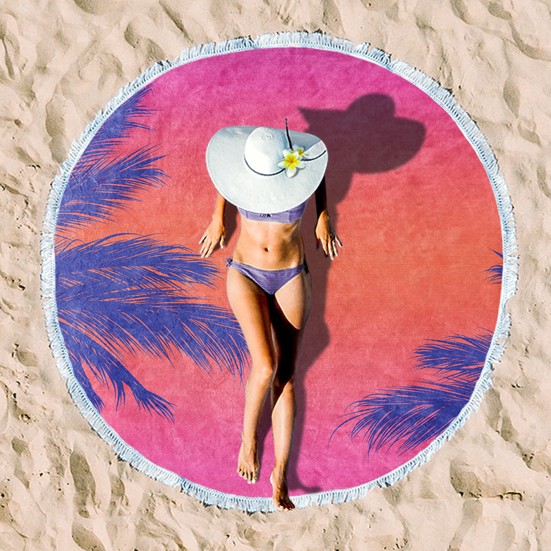 Round beach towel with vibrant tropical pattern Kalsten