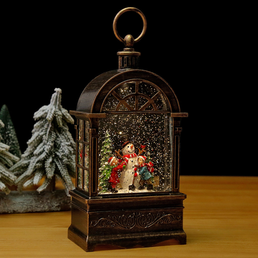 Nostalgic Christmas lantern with snowfall and moving Santa Claus scene Kalsten