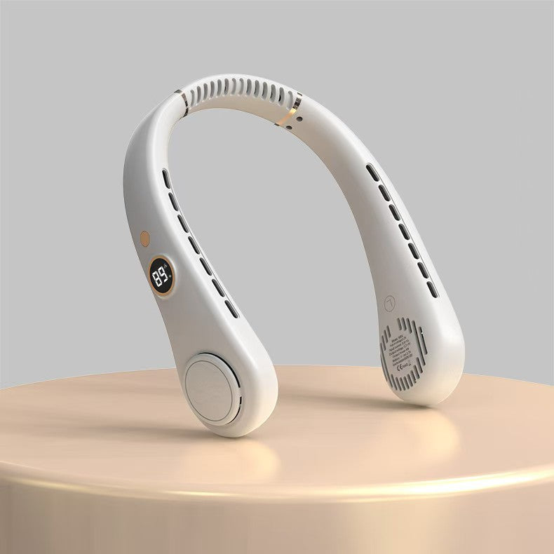 Unisex nan ergonomic hands-free neck fan with LED speed display and dual airflow outlets Kalsten