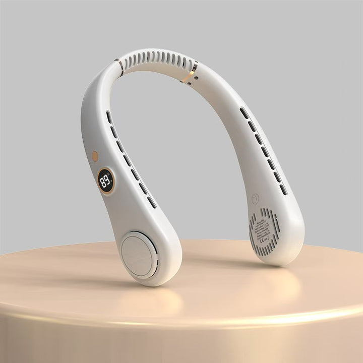 Unisex nan ergonomic hands-free neck fan with LED speed display and dual airflow outlets Kalsten