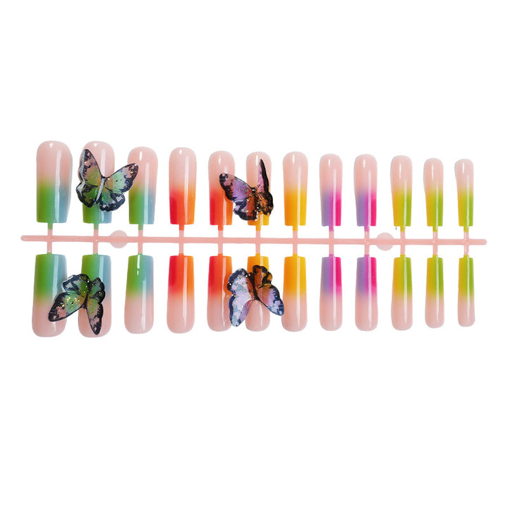 Artistic Press-On Nail Set with Butterfly and Gradient Design kalsten