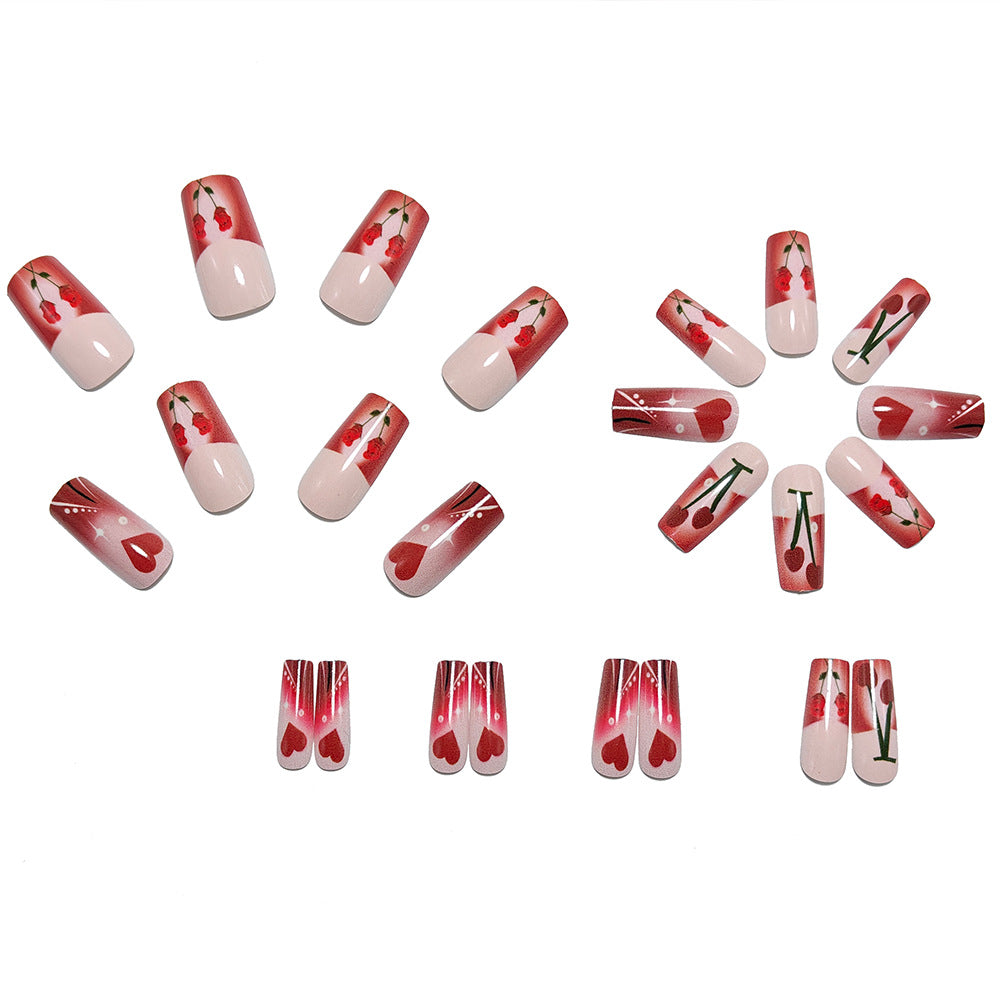 Artificial nails with romantic heart and cherry design Kalsten