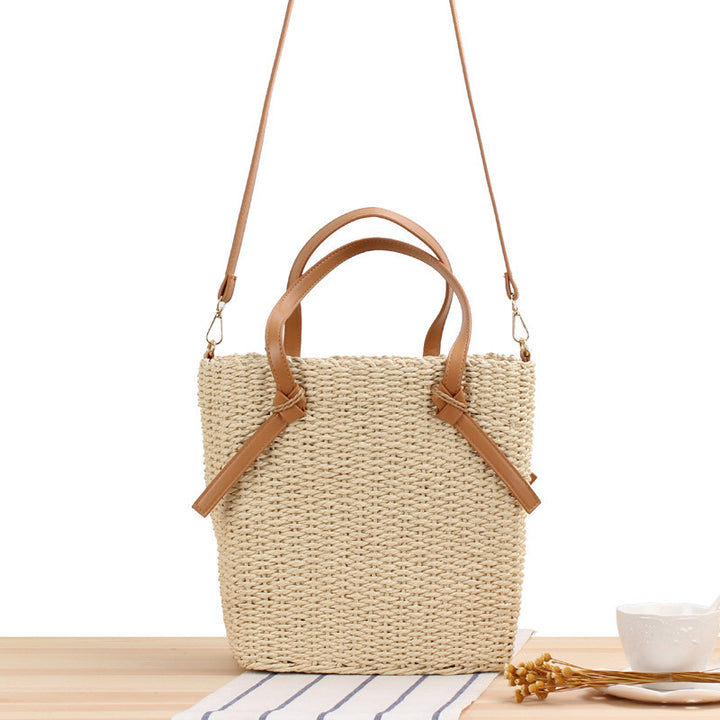 Handbag Made of Braided Natural Material with Removable Leather Handles Kalsten