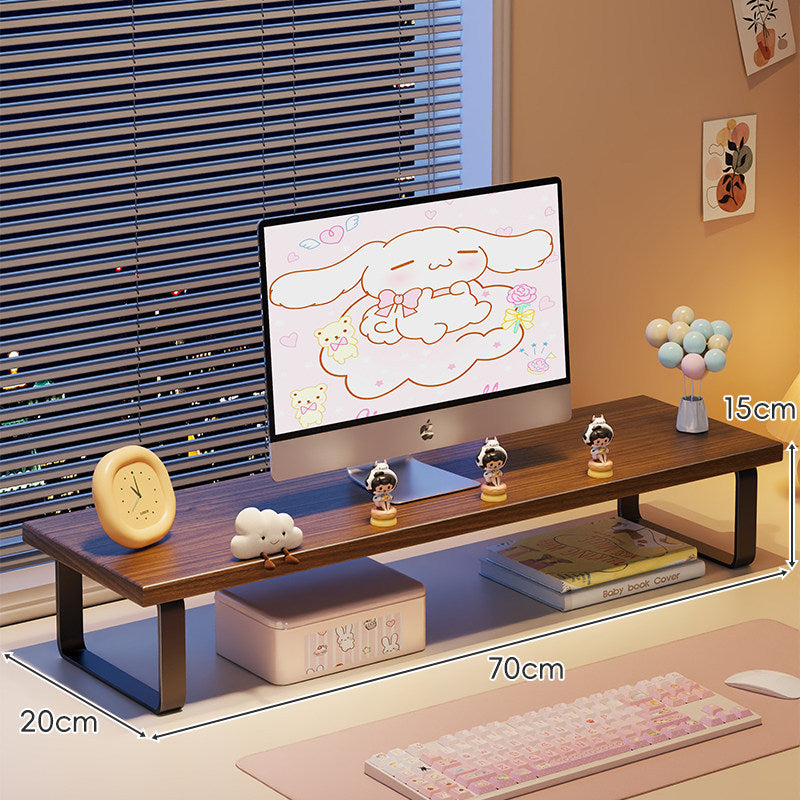 Elevated Monitor Riser Stand with Wood-Effect Top Metal Frame and Under-Shelf Storage