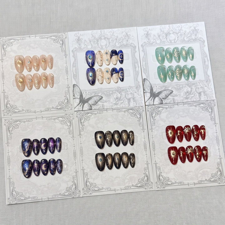 Decorative Press-On Nail Set with Celestial Accents Kalsten