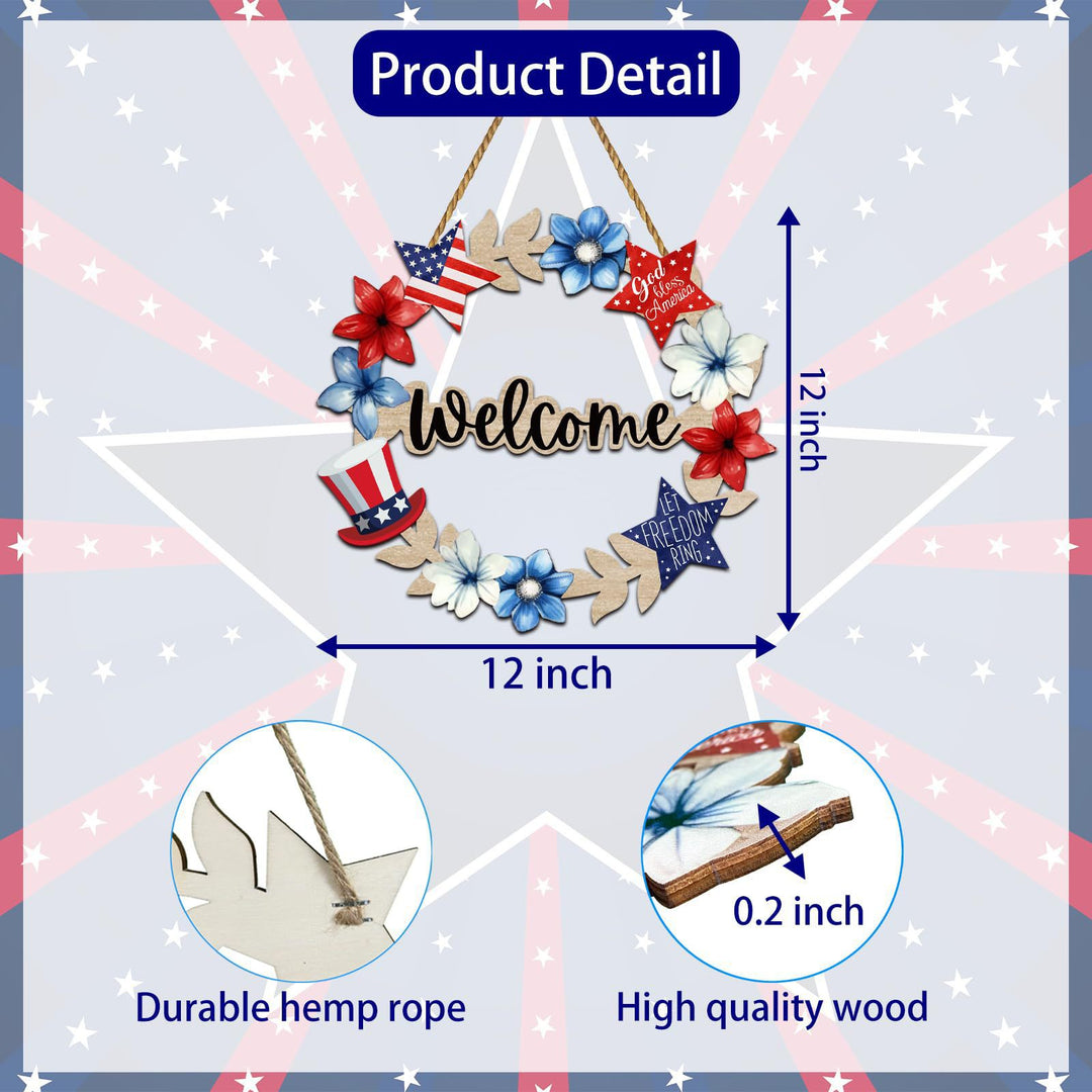 Unisex nan more patriotic wooden door wreath with star and heart motifs and hanging rope Kalsten