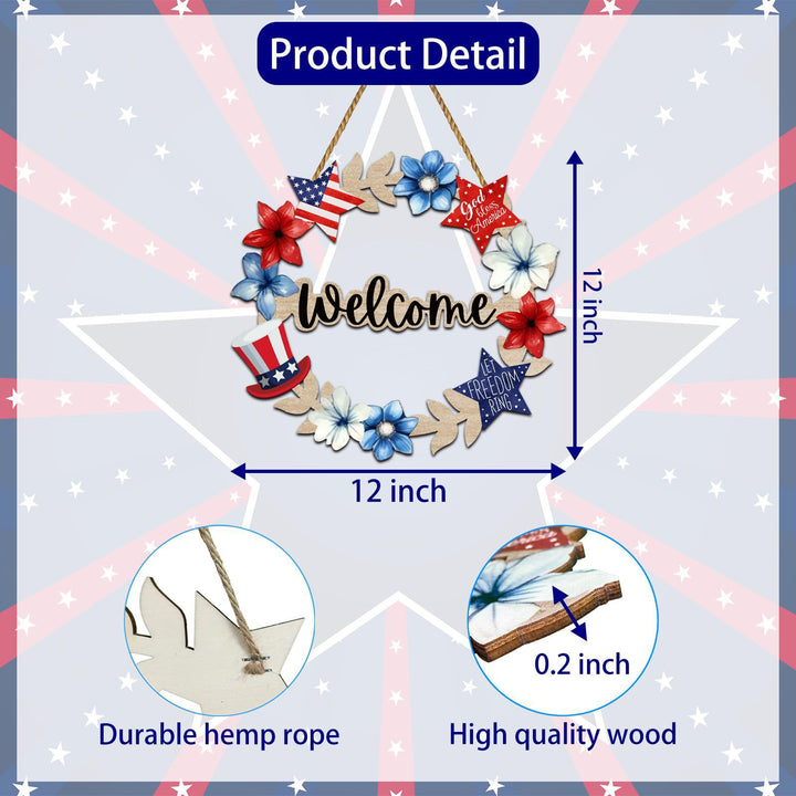 Unisex nan more patriotic wooden door wreath with star and heart motifs and hanging rope Kalsten