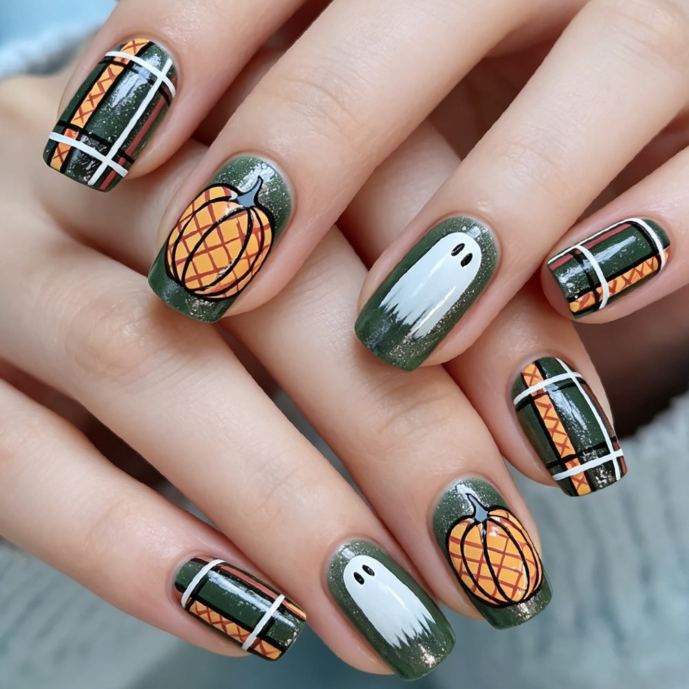 Pumpkin-Themed Press-On Nail Art Set Kalsten