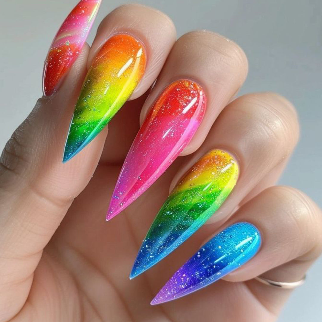 Stiletto Rainbow Ombre Nail Art Extensions Kalsten