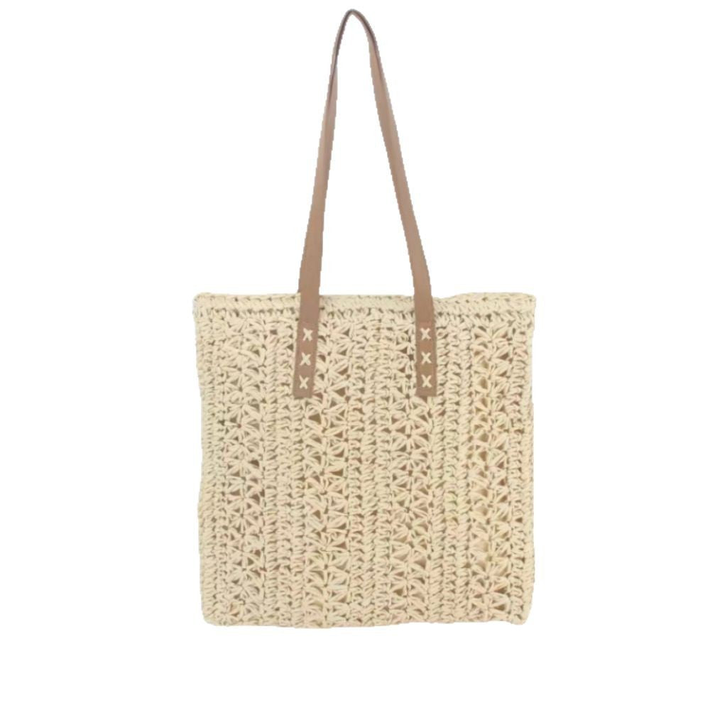 Spacious straw shopping bag with leather handles Kalsten