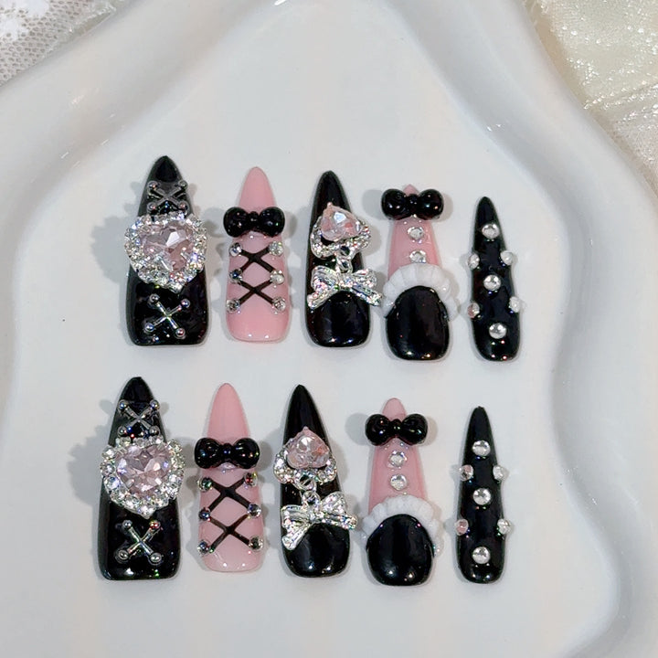 Glamorous Rhinestone-Embellished Press-On Nails