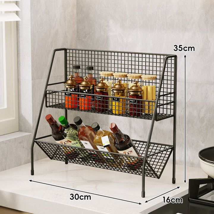 Three-Tier Mesh Countertop Kitchen Organizer Rack for Bottles and Spices