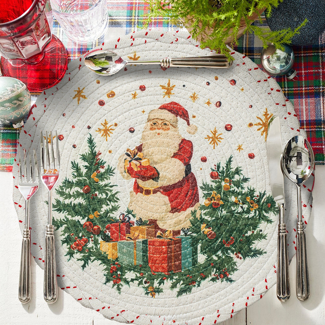Braided round Christmas tree skirt made of cotton with quilted winter motif Kalsten