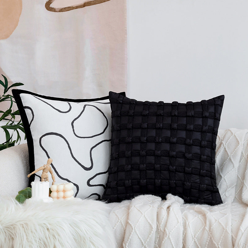 Decorative square cushion cover with abstract line print and contrasting piping Kalsten