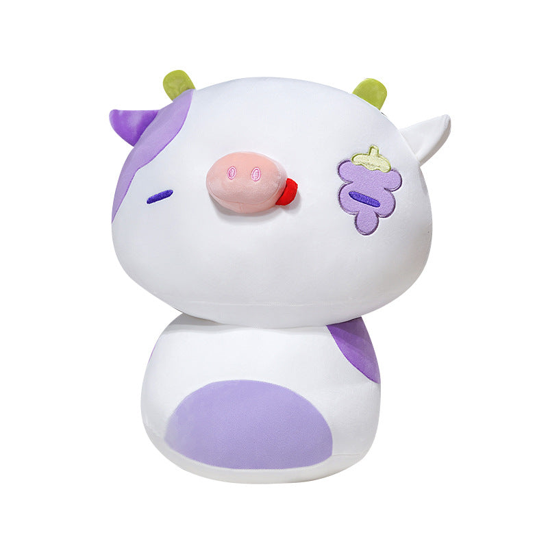 Plush Stacked Cow Cuddle Pillow with Embroidered Grape Motif & Weighted Bean-Core Kalsten