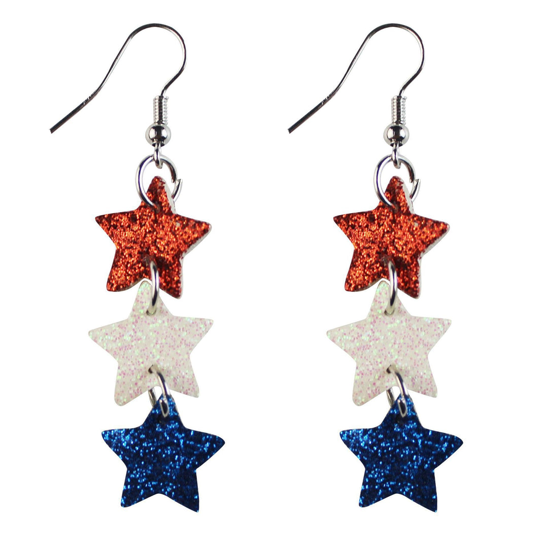 Women's star stripe print faux leather drop earrings with fishhook Kalsten