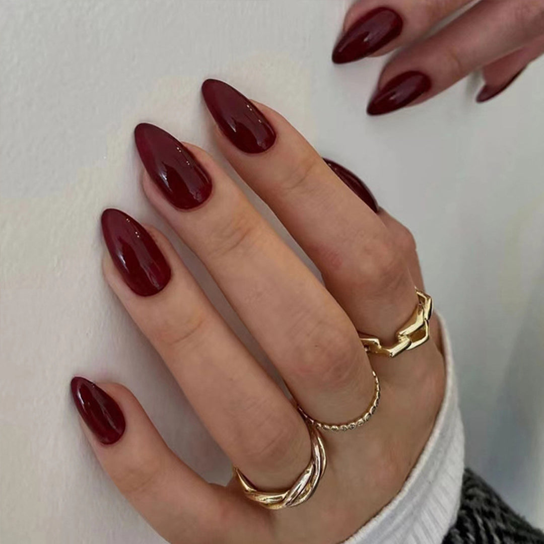 Elegant Glossy Almond Press-On Nail Tips Kalsten