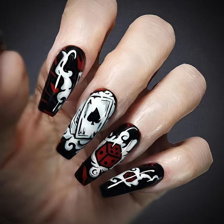 Artificial nails with playing cards and dice motif Kalsten