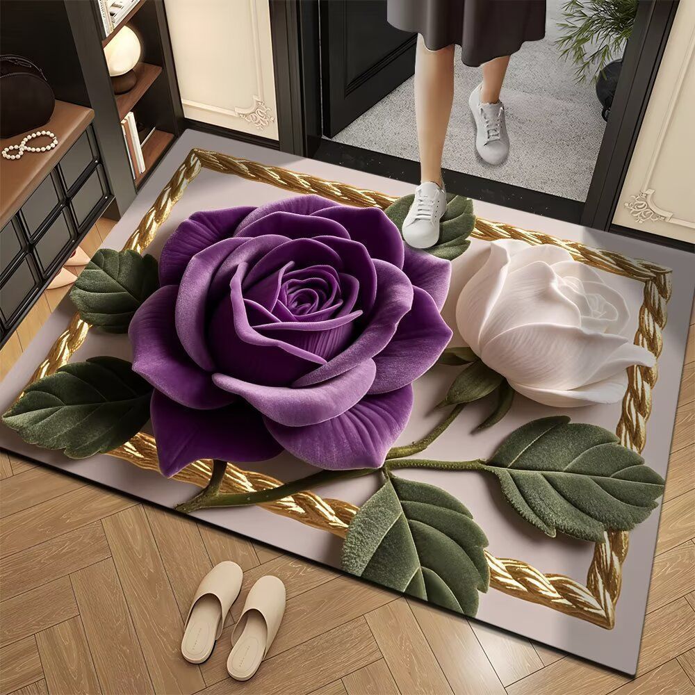 Decorative Rose-Themed Floor Mat