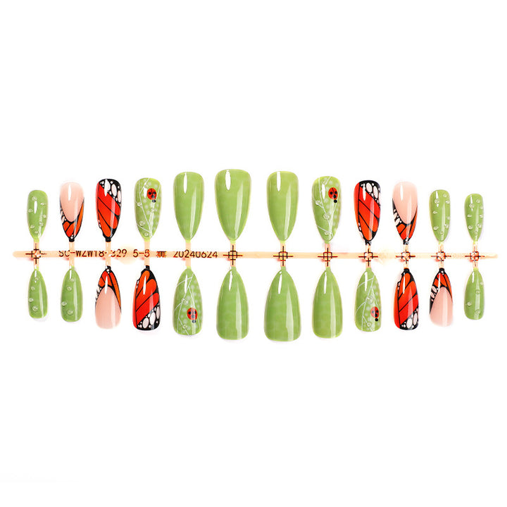 Artistic Press-On Nail Set with Butterfly and Floral Designs kalsten
