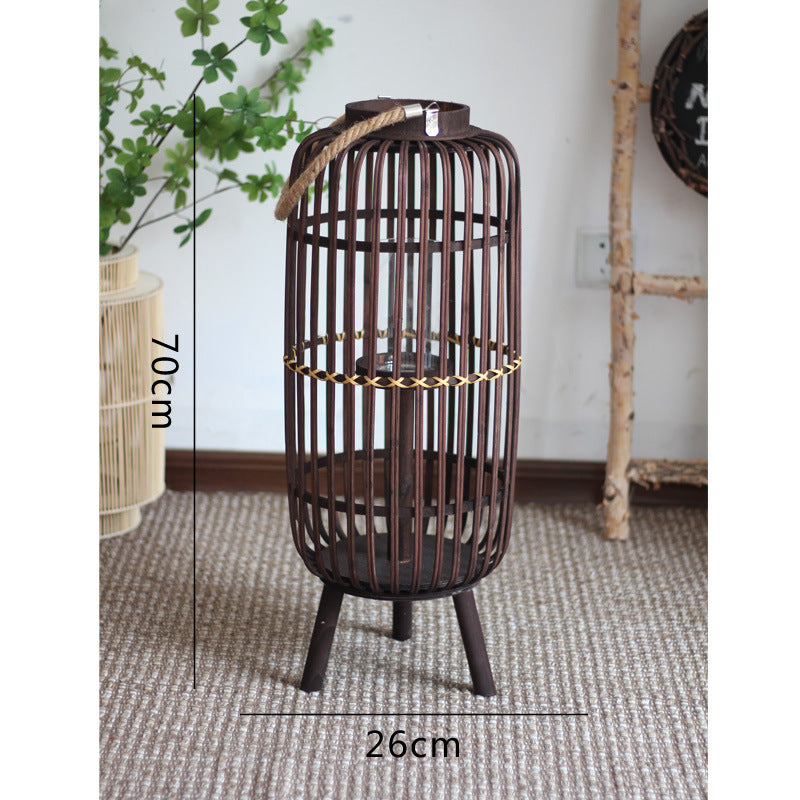Stylish lantern made of rattan with wooden frame Kalsten