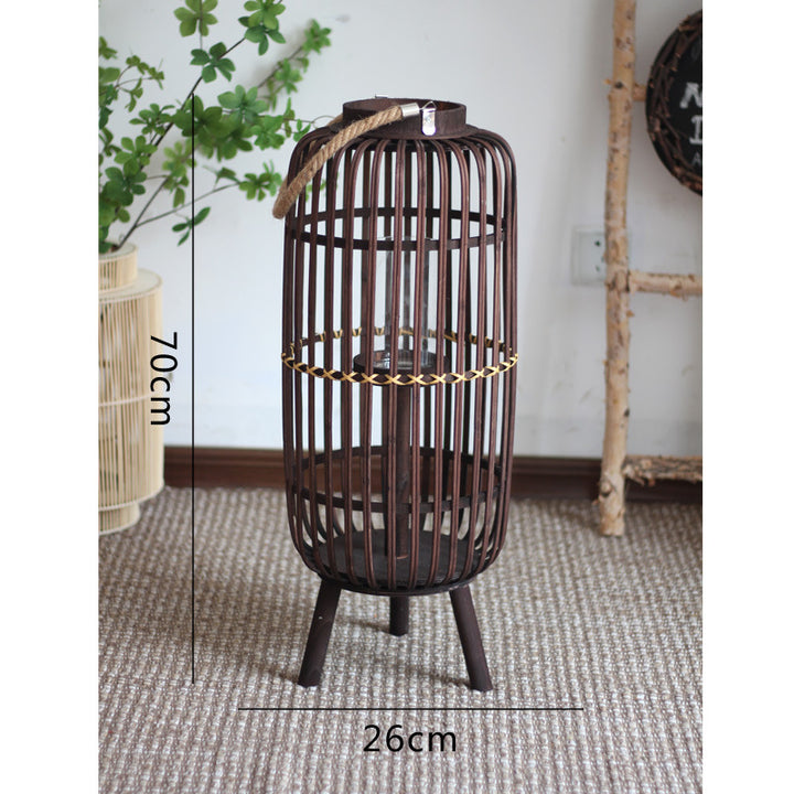 Stylish lantern made of rattan with wooden frame Kalsten