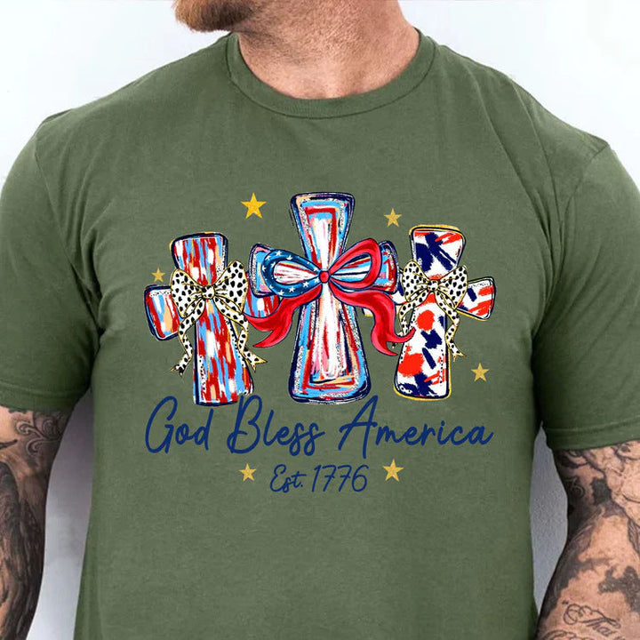 Women's nan patriotic graphic cotton tee with cross ribbon print Kalsten
