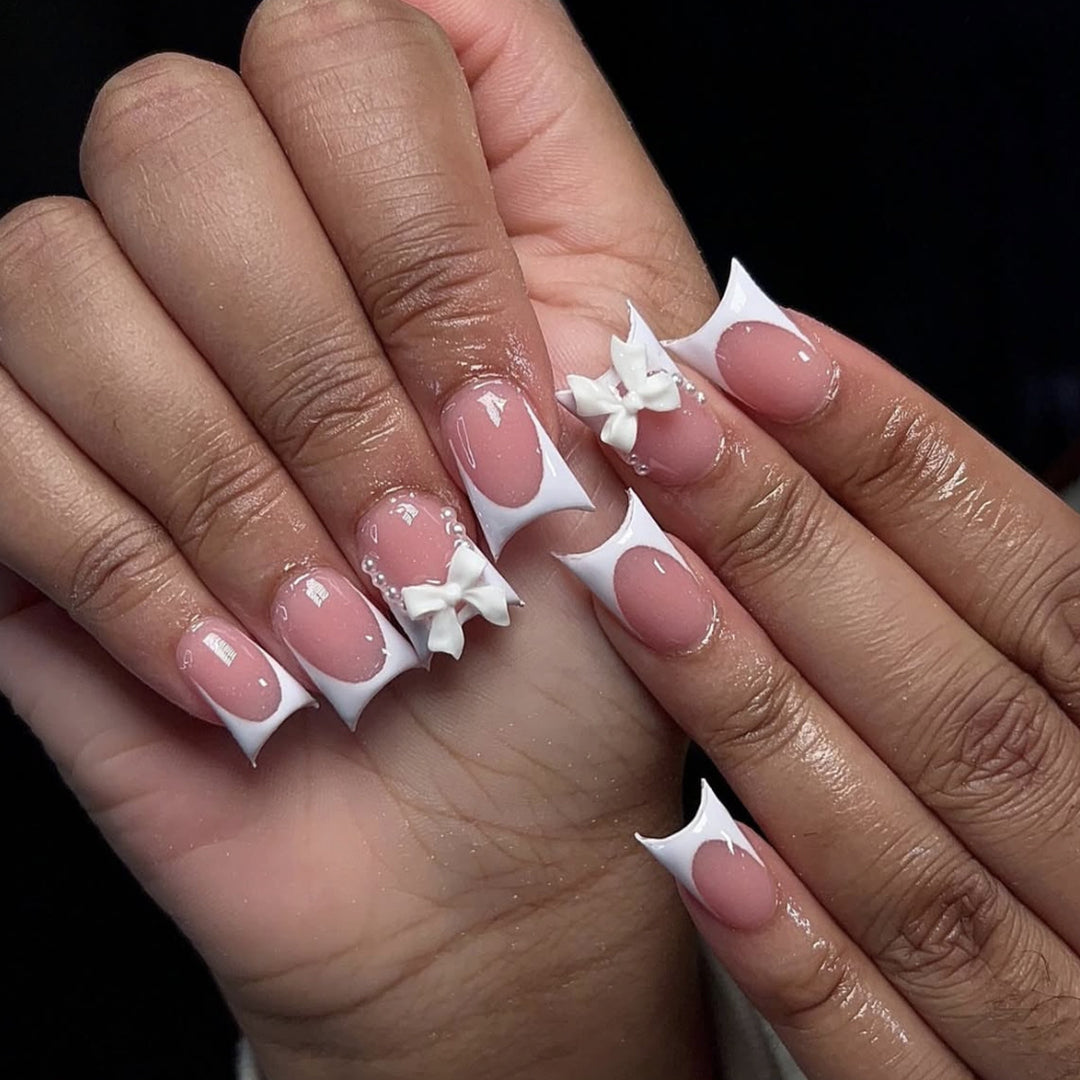 Elegant Stiletto Nail Art Extensions with Bow Accents Kalsten
