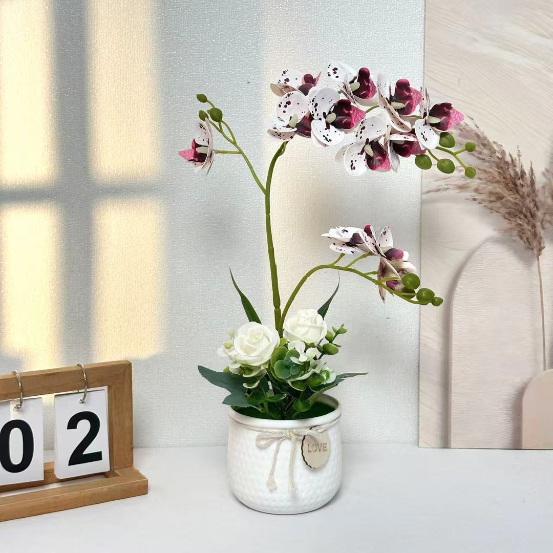 Lifelike Orchid and Rose Floral Arrangement
