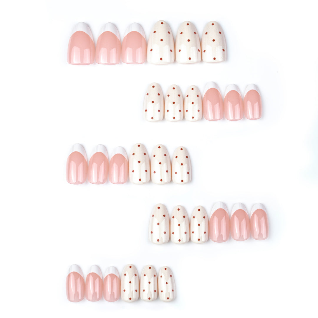 Elegant Press-On Nail Set with Polka Dot and French Tip Design Kalsten