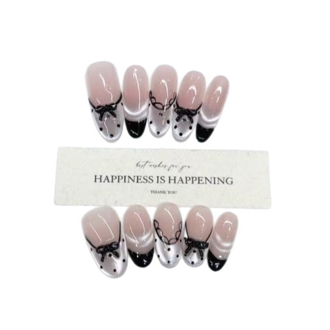 Fashionable Press-On Nail Set with Artistic Bow Design Kalsten