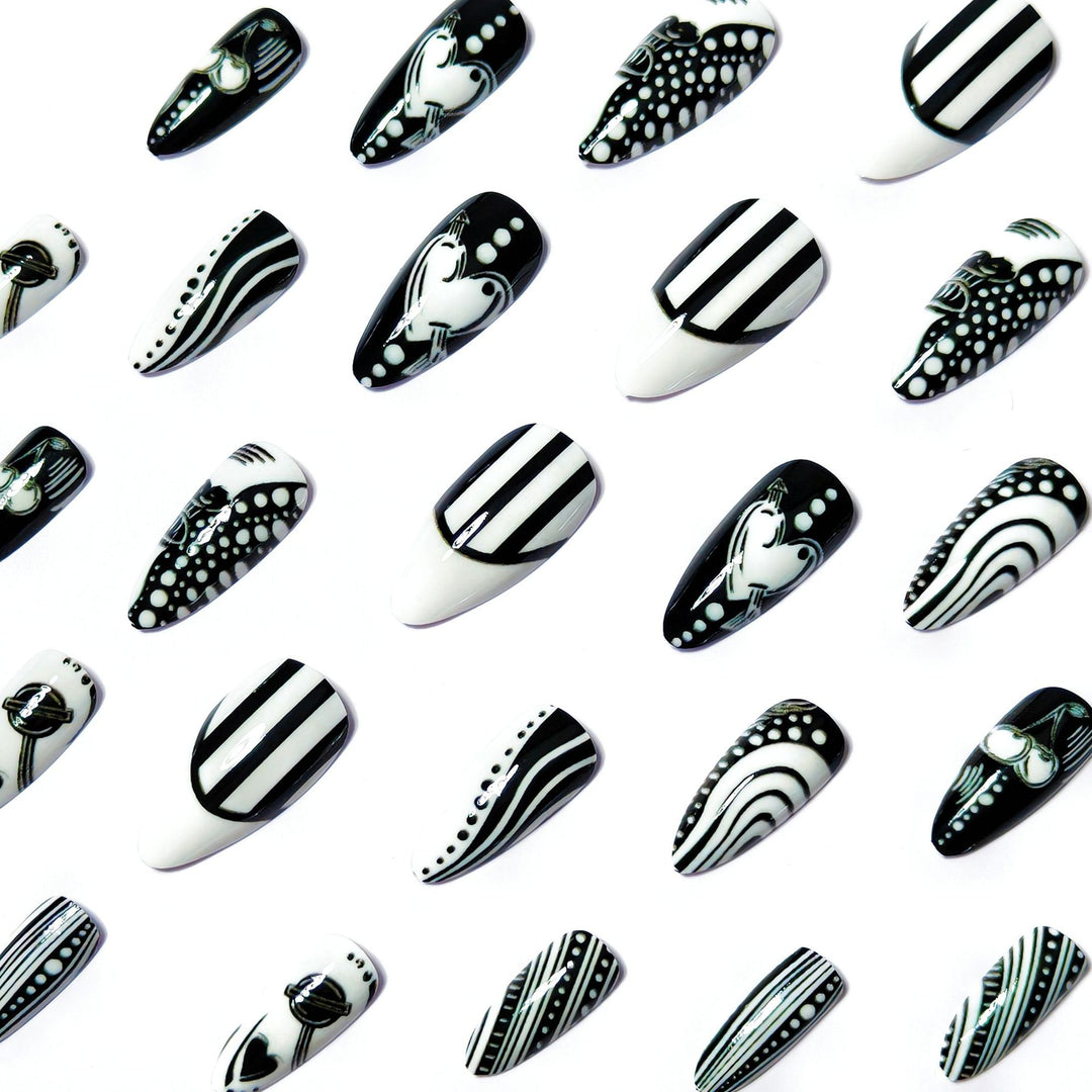 Creative Art Nails in Elegant Black-and-White Design Kalsten