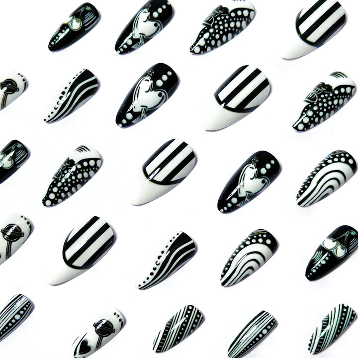 Creative Art Nails in Elegant Black-and-White Design Kalsten