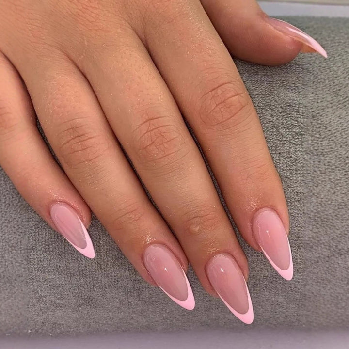 Elegant Stiletto Fake Nails with Filigree French Tip Design Kalsten