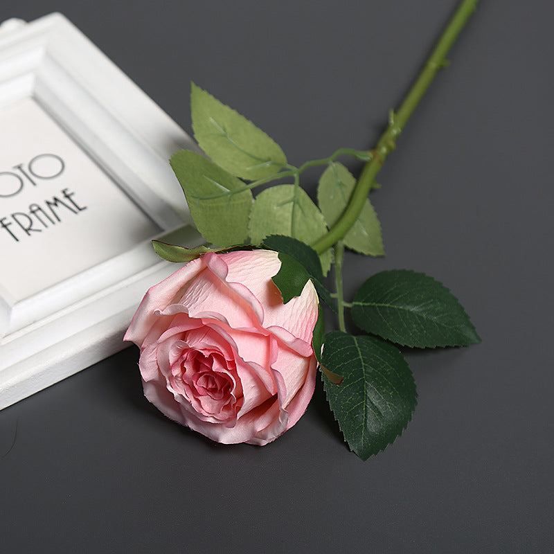 Realistic Silk Rose with Greenery