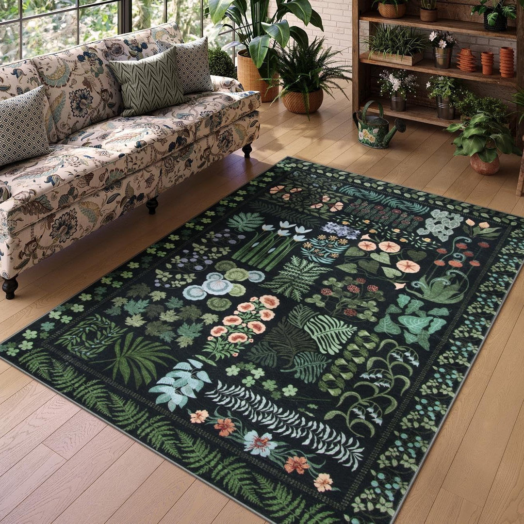 Botanical Pattern Area Rug for Natural Home Decor