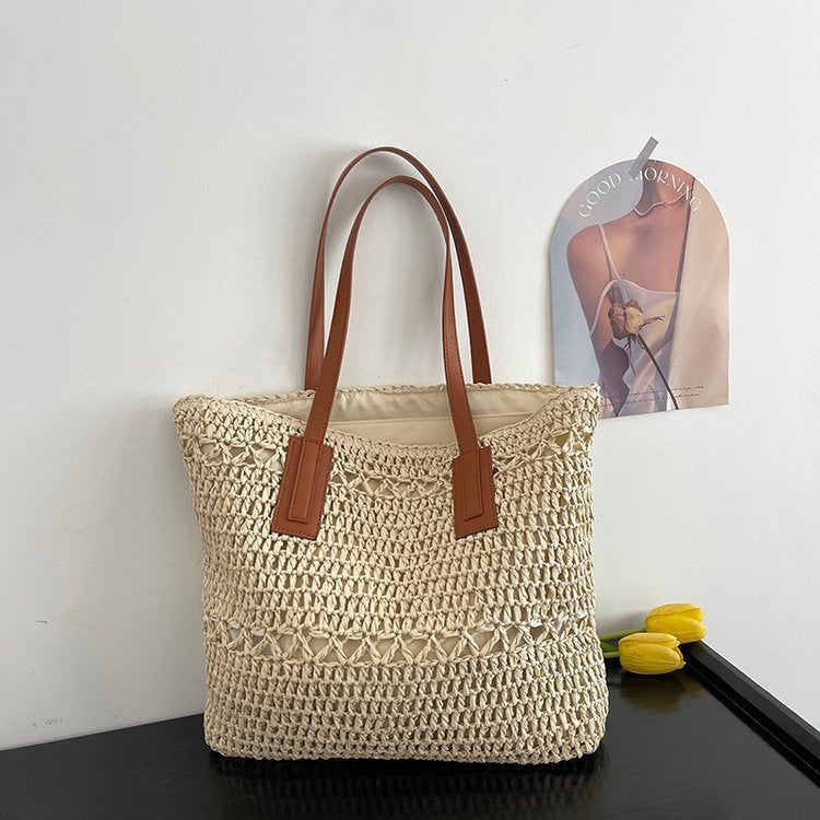 Natural beach bag with sturdy leather handles Kalsten