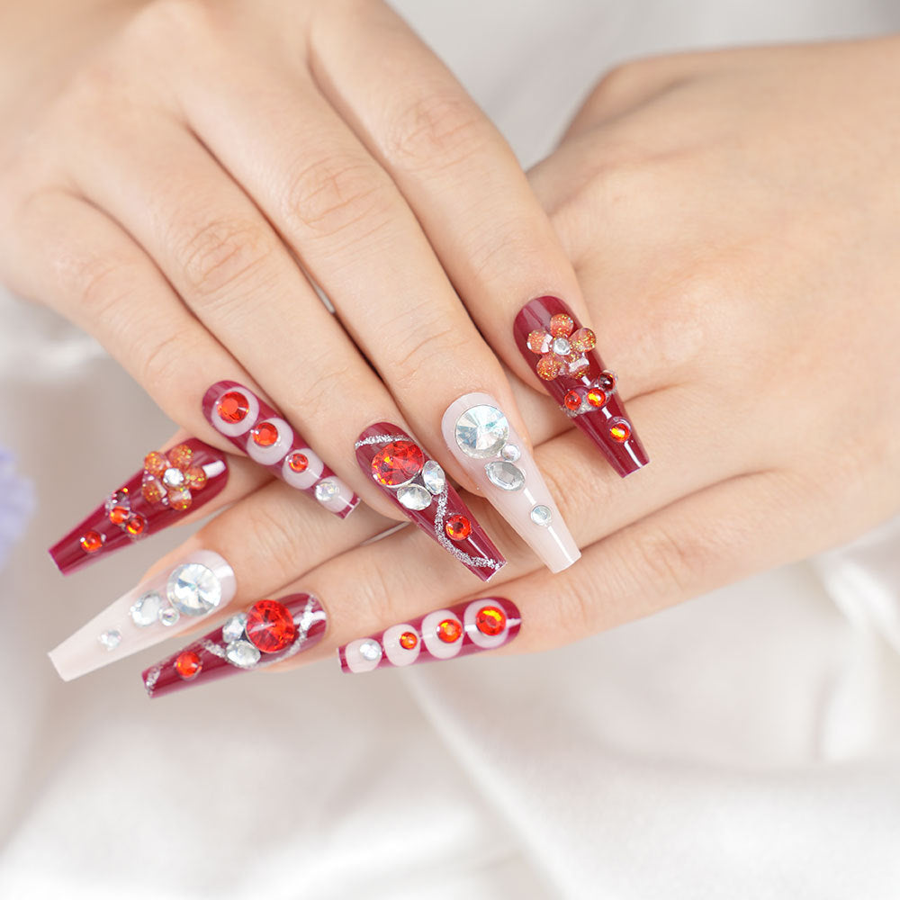 Glamorous Crystal-Enhanced Press-On Nail Set Kalsten