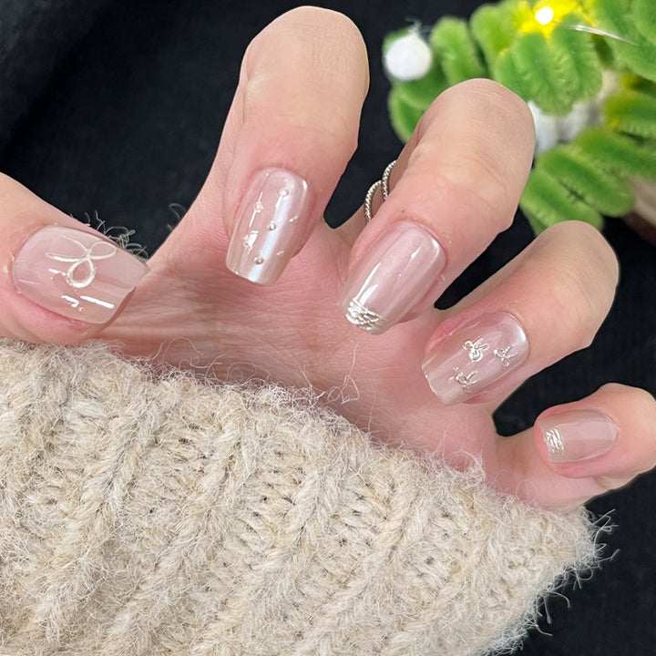 Elegant Press-On Nail Set with Glitter and Gloss Finish Kalsten